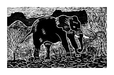 Elephants lino cut